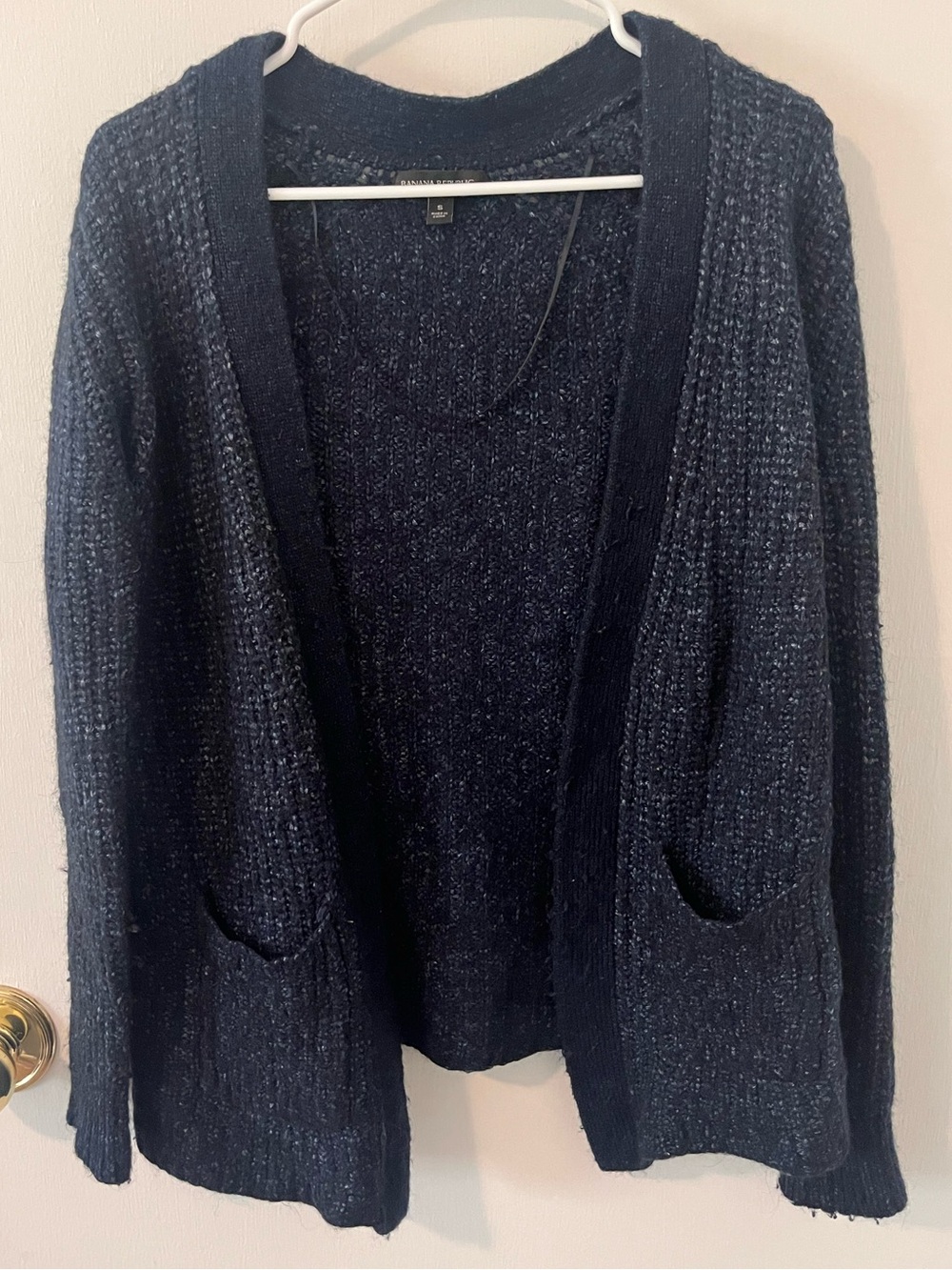 Banana Republic Chunky Open Front Cardigan Sweater w Pockets Navy Small
